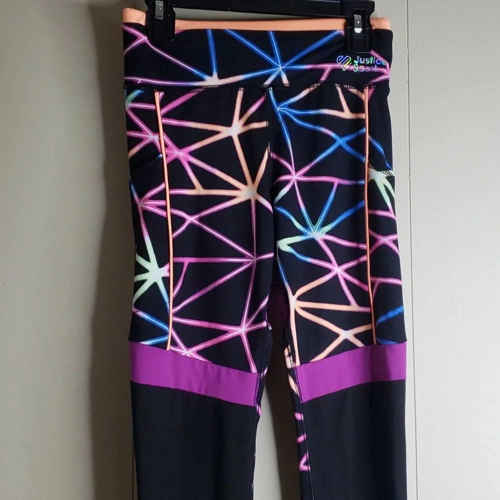 Girls Justice Sport Neon Black Leggings Medium